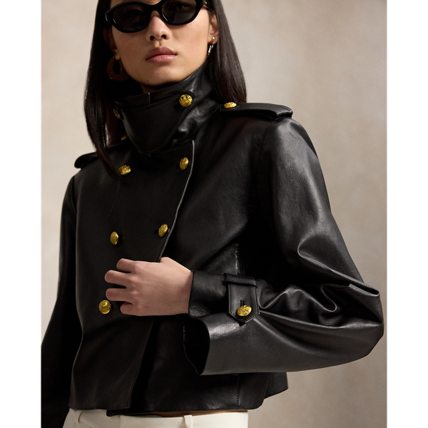 Veste crois&eacute;e courte en cuir