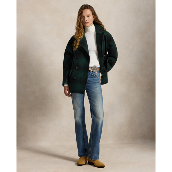 Green Plaid Sculpted Plaid Wool-Blend Peacoat Polo Ralph Lauren 2