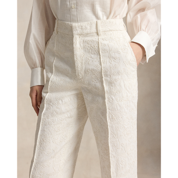Embroidered Relaxed Straight Trousers