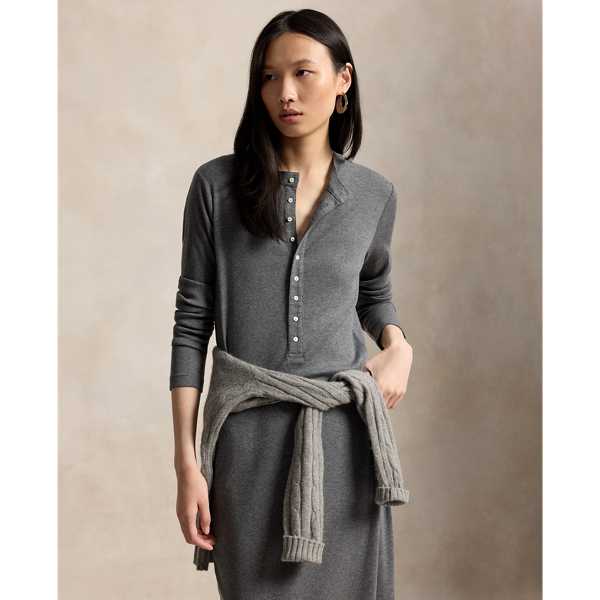 Rib-Knit Henley Dress