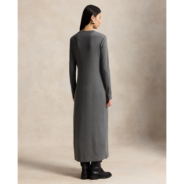 Rib-Knit Henley Dress