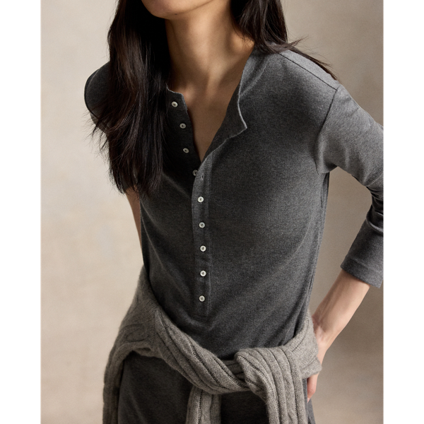 Rib-Knit Henley Dress