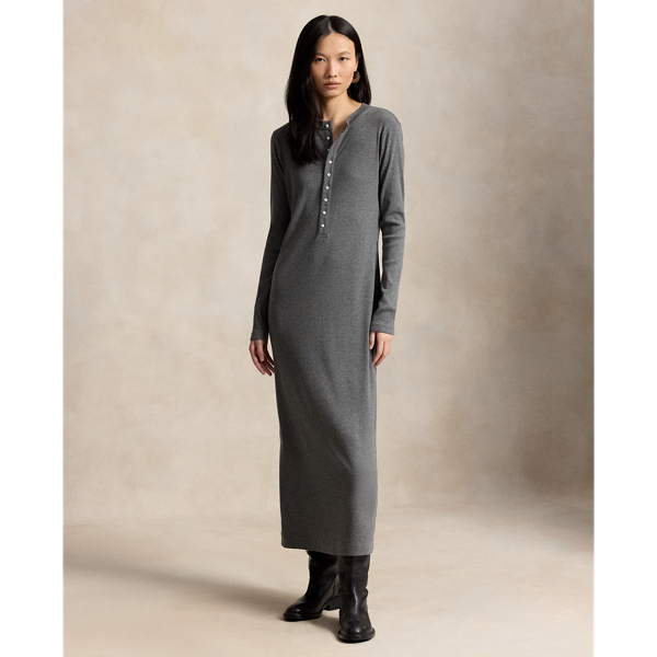Rib-Knit Henley Dress