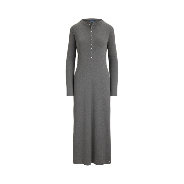Rib-Knit Henley Dress
