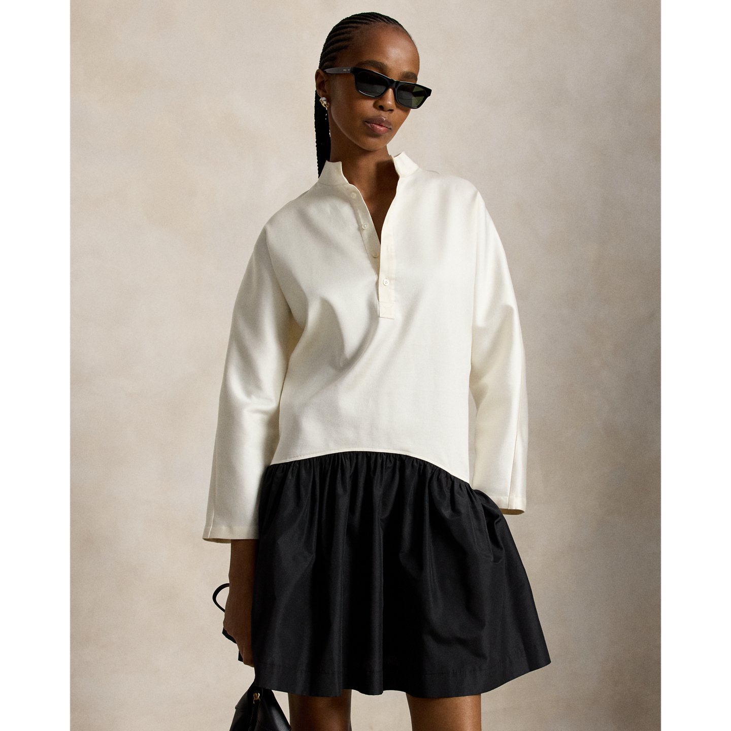 Женское платье Ralph Lauren Cotton-Silk Taffeta, цвет: Состаренный кремовый / Чёрный — фото 1