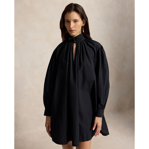 Pleated Tuxedo-Collar Dress