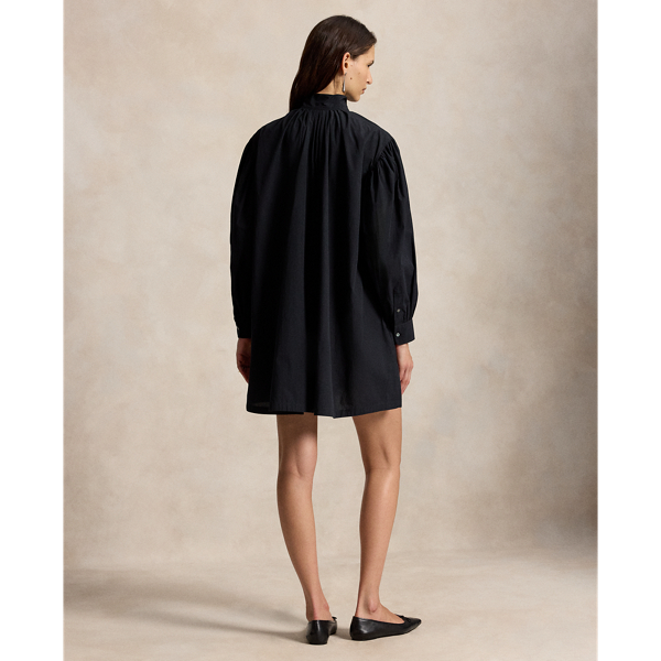 Pleated Tuxedo-Collar Dress