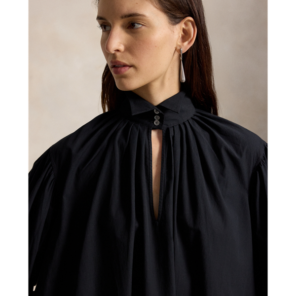 Pleated Tuxedo-Collar Dress