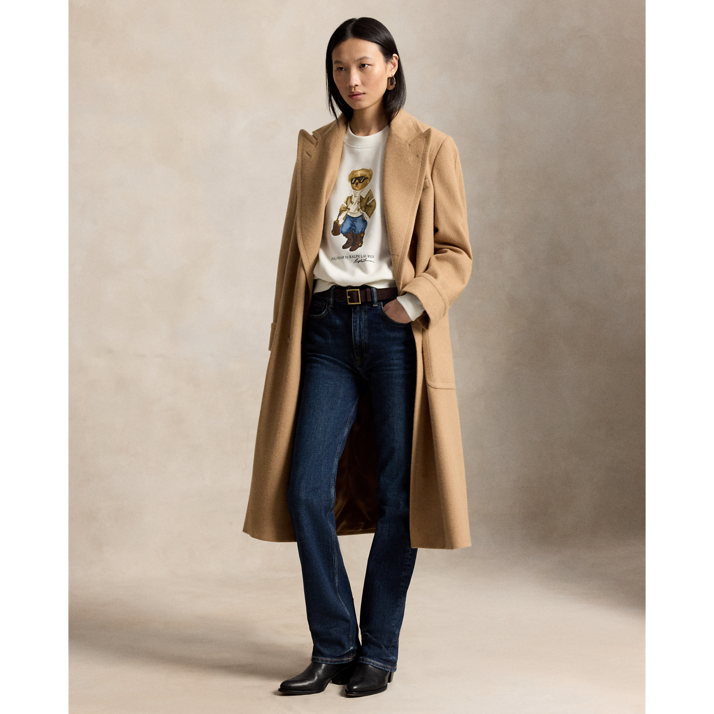 Женский флисовый свитшот Ralph Lauren Winter Polo Bear, цвет: Состаренный кремовый — фото 1