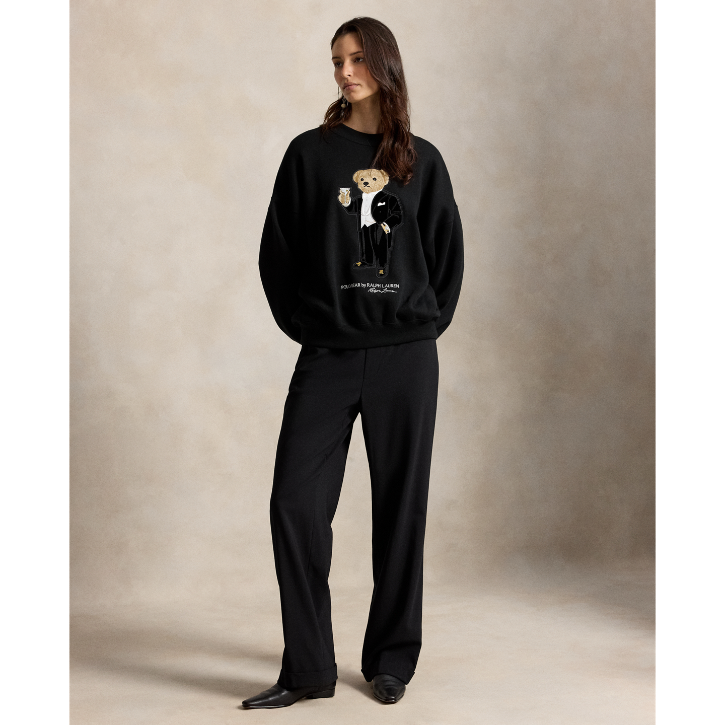 Женский флисовый свитшот Ralph Lauren Martini с нашивкой Polo Bear, цвет: Чёрный — фото 1