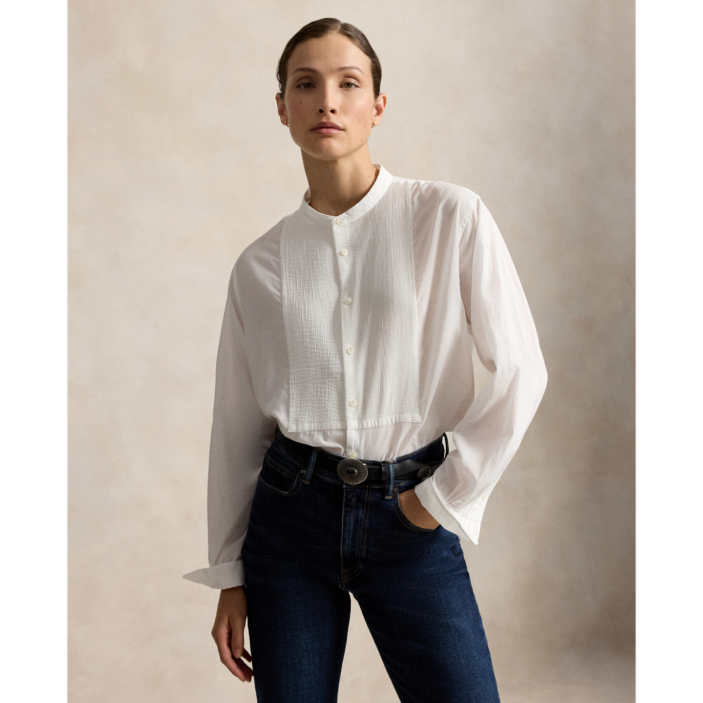 Женская рубашка Ralph Lauren Washed Cotton Tuxedo, цвет: Белый — фото 4