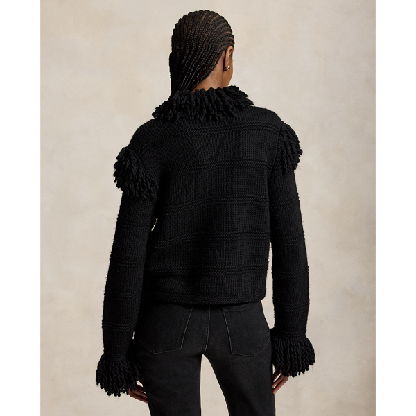 Knit-Fringe Wool Cardigan