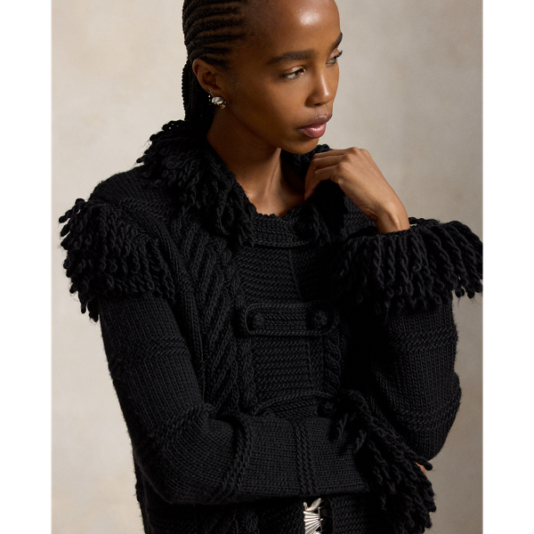 Knit-Fringe Wool Cardigan