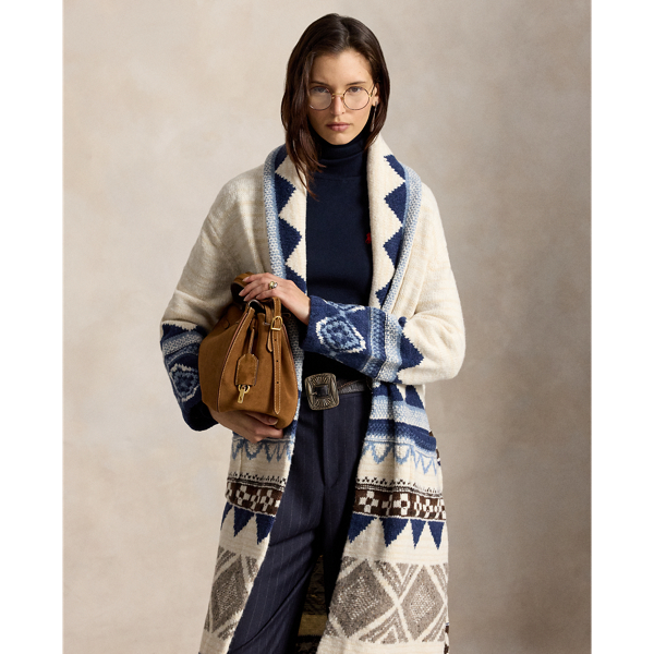 Geo-Motif Wool Cardigan Coat