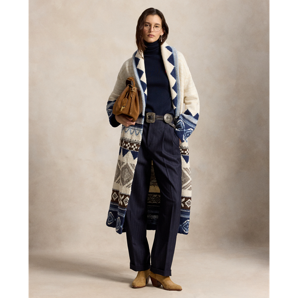 Geo-Motif Wool Cardigan Coat