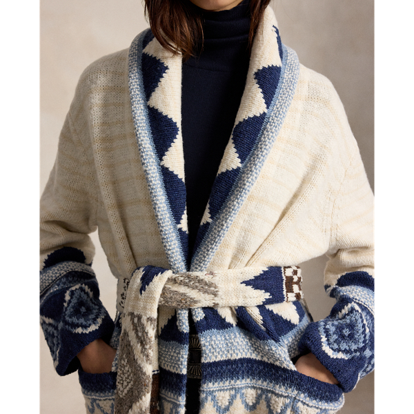 Geo-Motif Wool Cardigan Coat