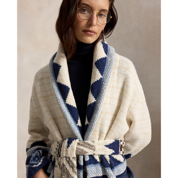 Geo-Motif Wool Cardigan Coat