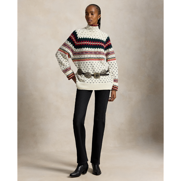 Pull col roul&eacute; Fair Isle laine m&eacute;lang&eacute;e