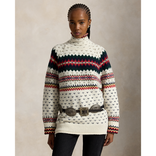Pull col roul&eacute; Fair Isle laine m&eacute;lang&eacute;e