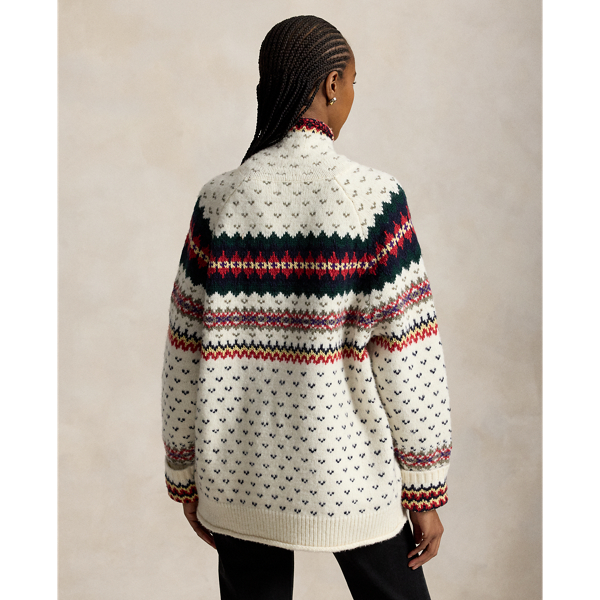 Pull col roul&eacute; Fair Isle laine m&eacute;lang&eacute;e