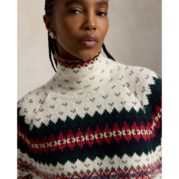 Pull col roul&eacute; Fair Isle laine m&eacute;lang&eacute;e