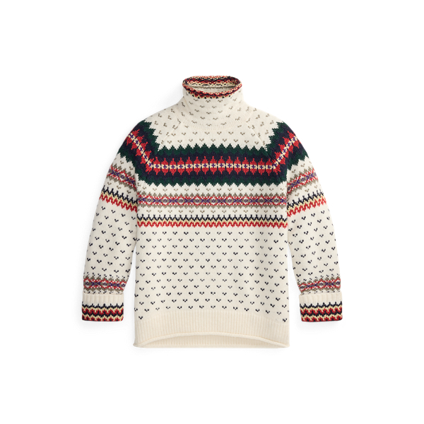Pull col roul&eacute; Fair Isle laine m&eacute;lang&eacute;e