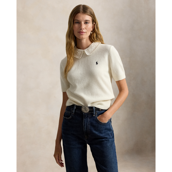 Lace-Collar Short-Sleeve Jumper