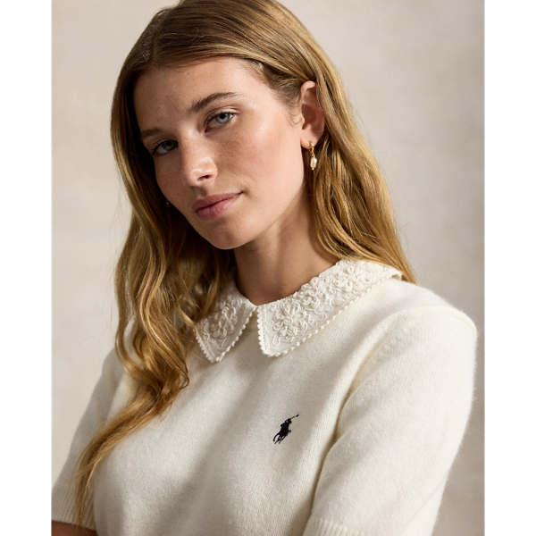 Lace-Collar Short-Sleeve Jumper