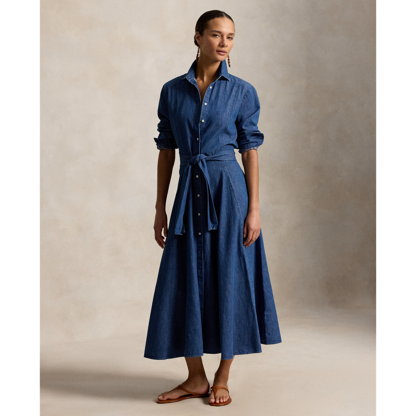 Женское платье Polo Ralph Lauren Chambray Tie-Waist Shirtdress, цвет: Шамбре синий — фото 5