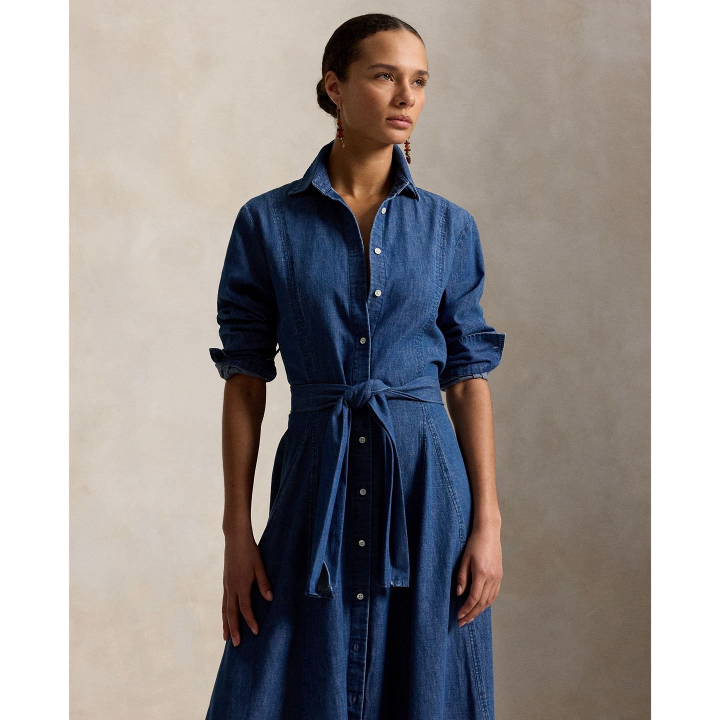 Женское платье Polo Ralph Lauren Chambray Tie-Waist Shirtdress, цвет: Шамбре синий — фото 1