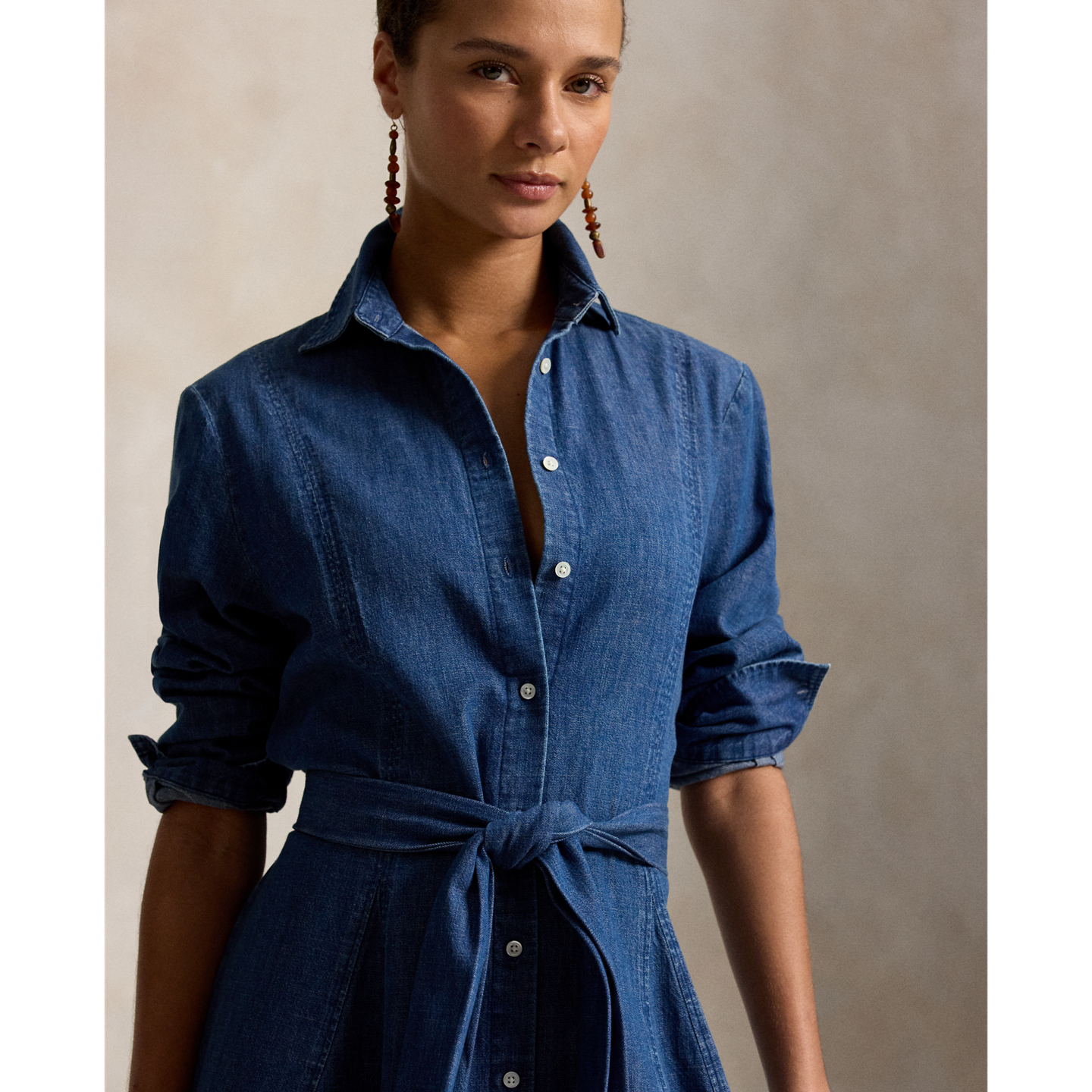 Женское платье Polo Ralph Lauren Chambray Tie-Waist Shirtdress, цвет: Шамбре синий — фото 3