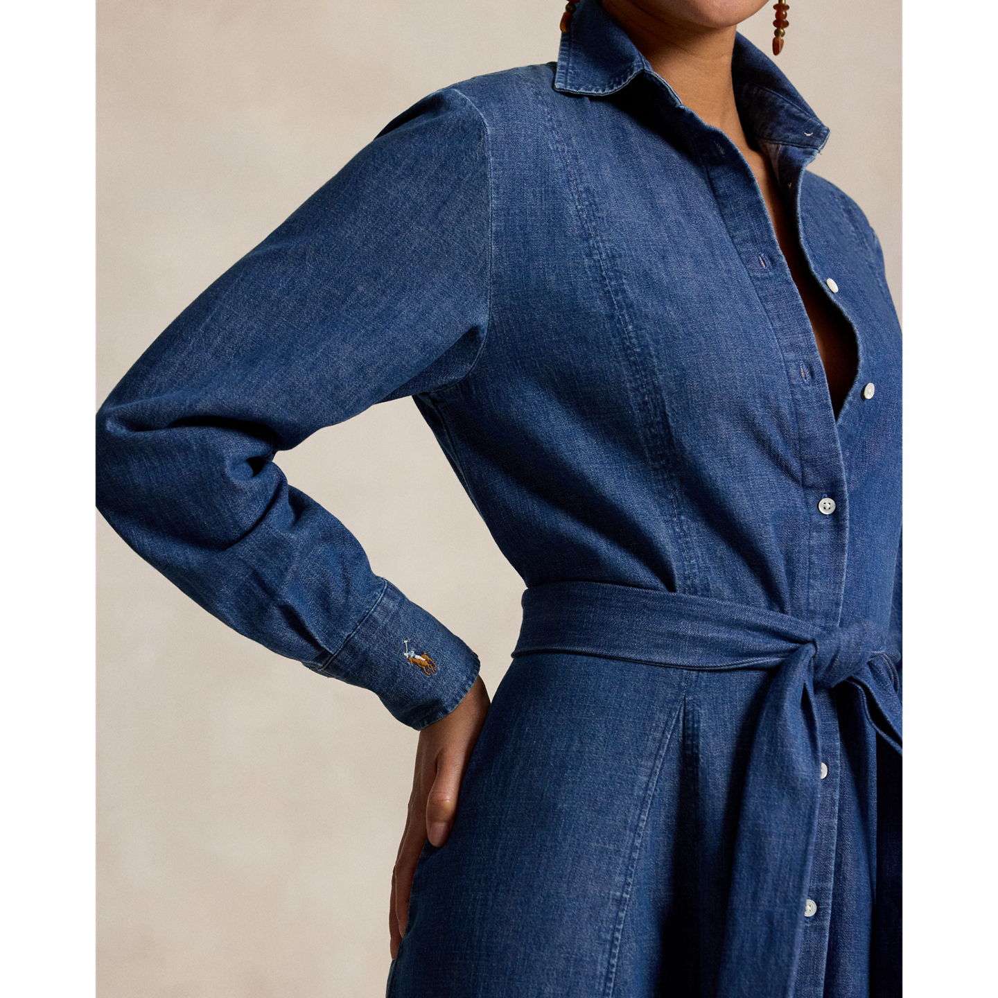 Женское платье Polo Ralph Lauren Chambray Tie-Waist Shirtdress, цвет: Шамбре синий — фото 4