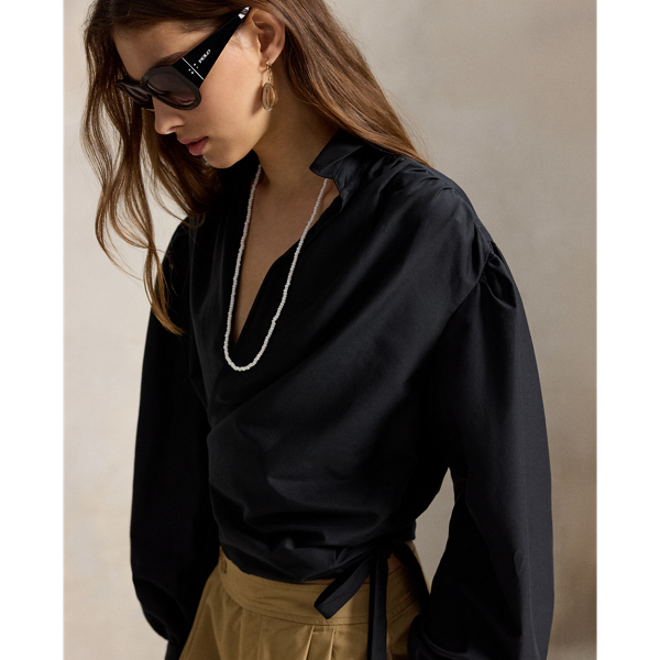 Cotton-Silk Wrap Blouse