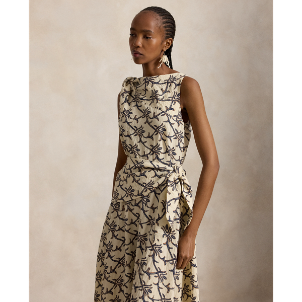 Bow-Detail Printed Silk-Blend Dress