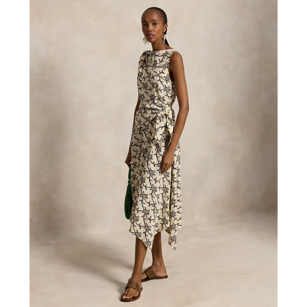Bow-Detail Printed Silk-Blend Dress