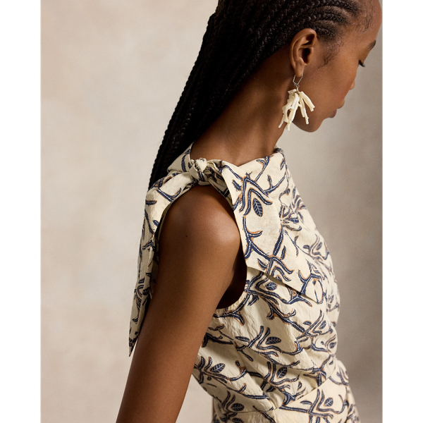 Bow-Detail Printed Silk-Blend Dress