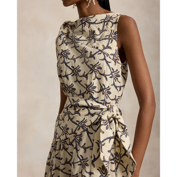 Bow-Detail Printed Silk-Blend Dress
