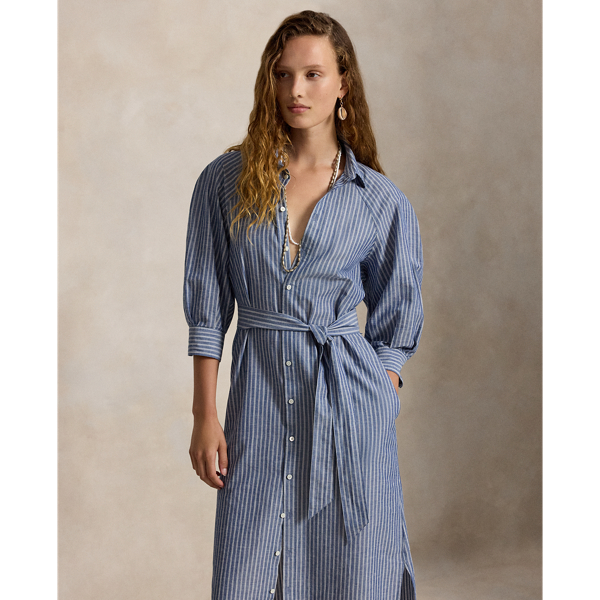 Cotton-Linen Raglan-Sleeve Shirtdress