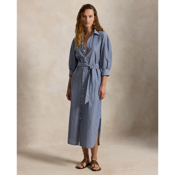 Cotton-Linen Raglan-Sleeve Shirtdress