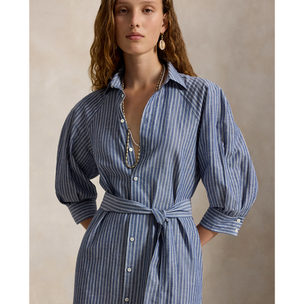 Cotton-Linen Raglan-Sleeve Shirtdress