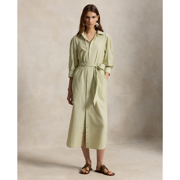 Robe-chemise manches raglan en coton-lin