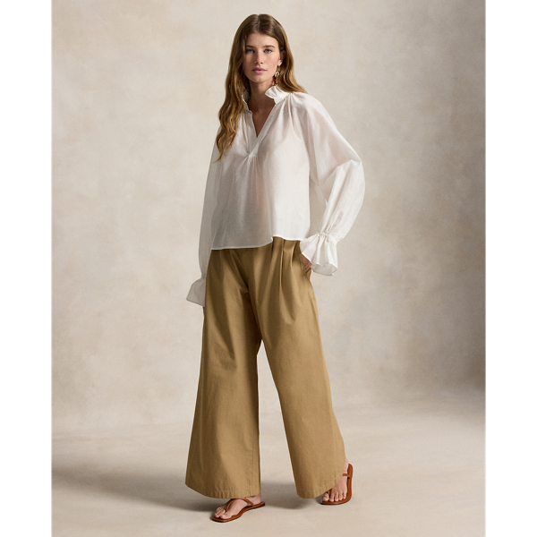 Tan Cotton Relaxed Wide-Leg Crop Pant Polo Ralph Lauren 1