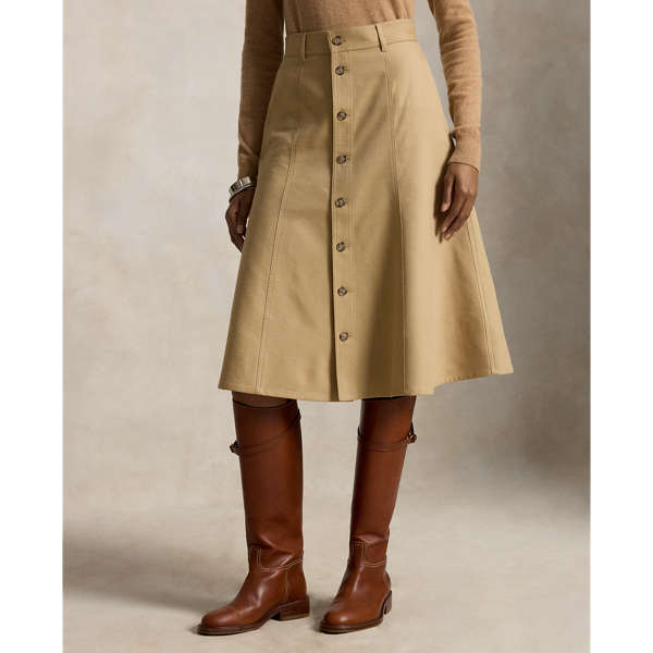 Cotton‑Wool Twill Midi Skirt
