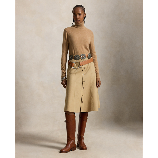 Cotton‑Wool Twill Midi Skirt