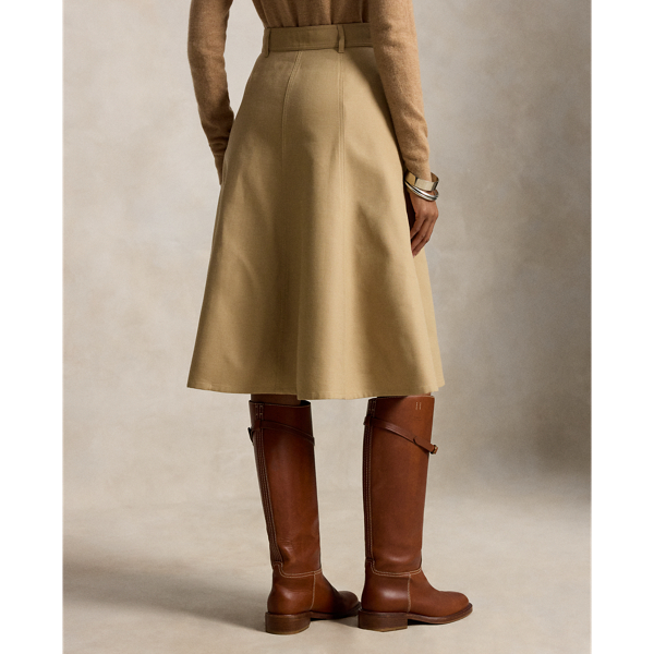 Cotton‑Wool Twill Midi Skirt