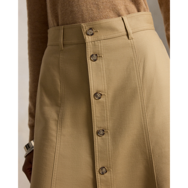 Cotton‑Wool Twill Midi Skirt