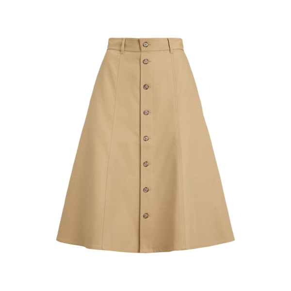 Cotton‑Wool Twill Midi Skirt