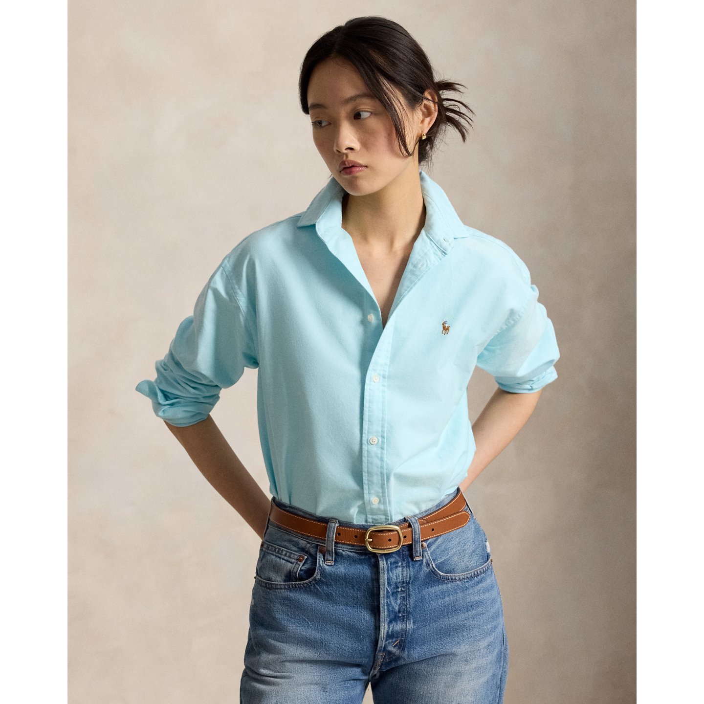 Женская рубашка Ralph Lauren Relaxed Fit Cotton Oxford, цвет: Синий — фото 4
