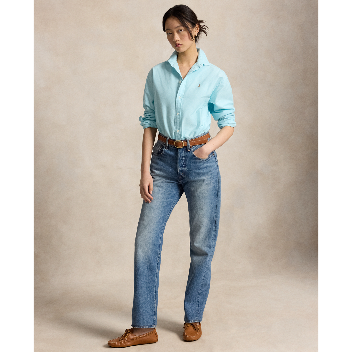 Женская рубашка Ralph Lauren Relaxed Fit Cotton Oxford, цвет: Синий — фото 1