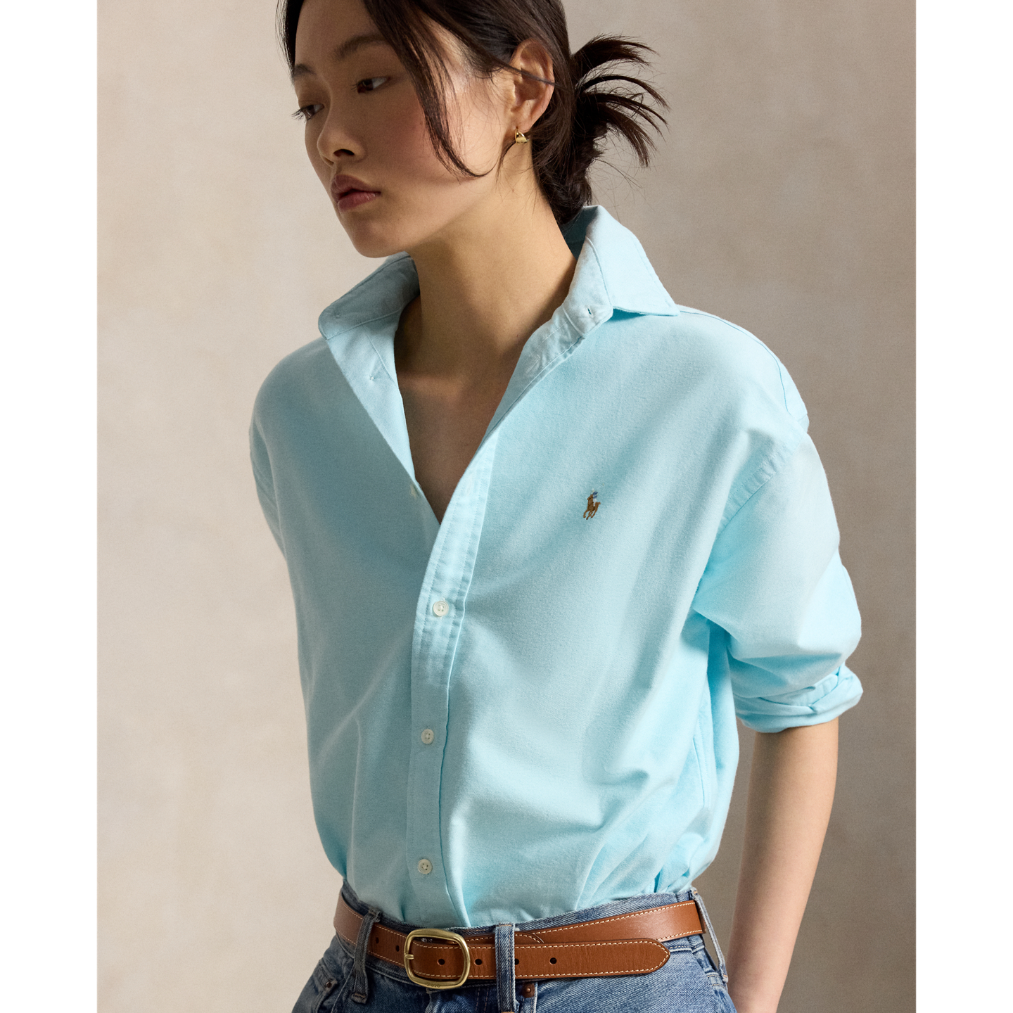Женская рубашка Ralph Lauren Relaxed Fit Cotton Oxford, цвет: Синий — фото 3